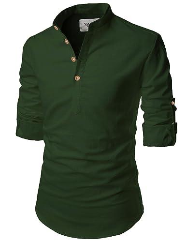 vida loca full sleeve mandarin collor cotton casual slim fit shirt for men's (green, 42)