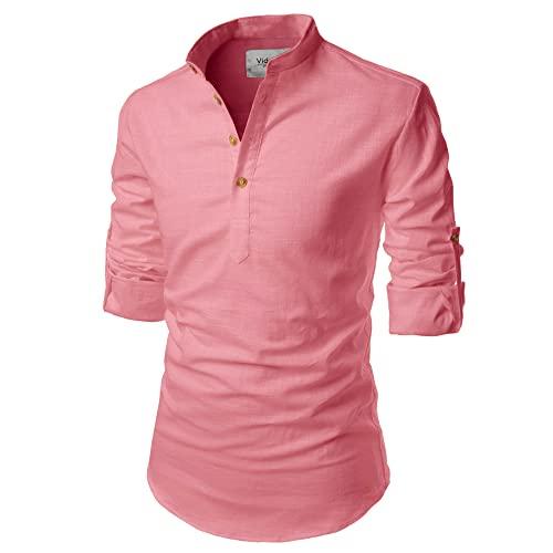 vida loca full sleeve mandarin collor cotton casual slim fit shirt for men's (peach, 36)