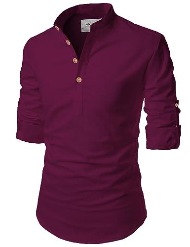 vida loca full sleeve mandarin collor cotton casual slim fit shirt for men's (purple, 36)