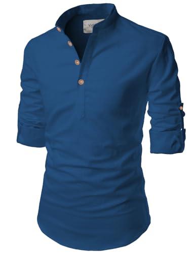 vida loca full sleeve mandarin collor cotton casual slim fit shirt for men's (royal blue, 38)