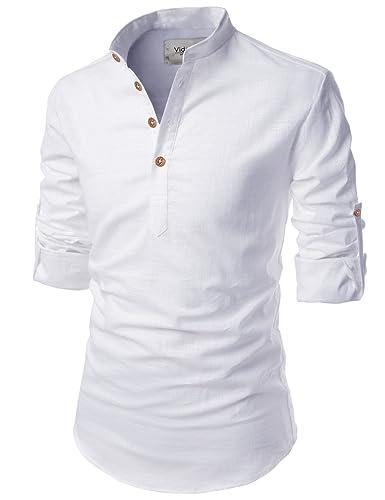 vida loca full sleeve mandarin collor cotton casual slim fit shirt for men's (white, 38)