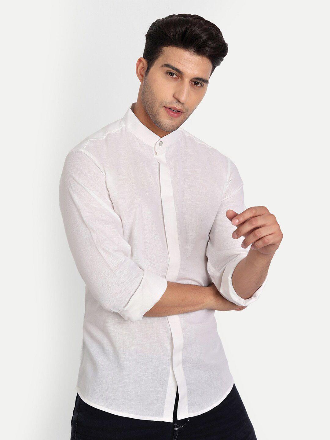 vida loca mandarin collar long sleeves straight slim fit opaque cotton casual shirt