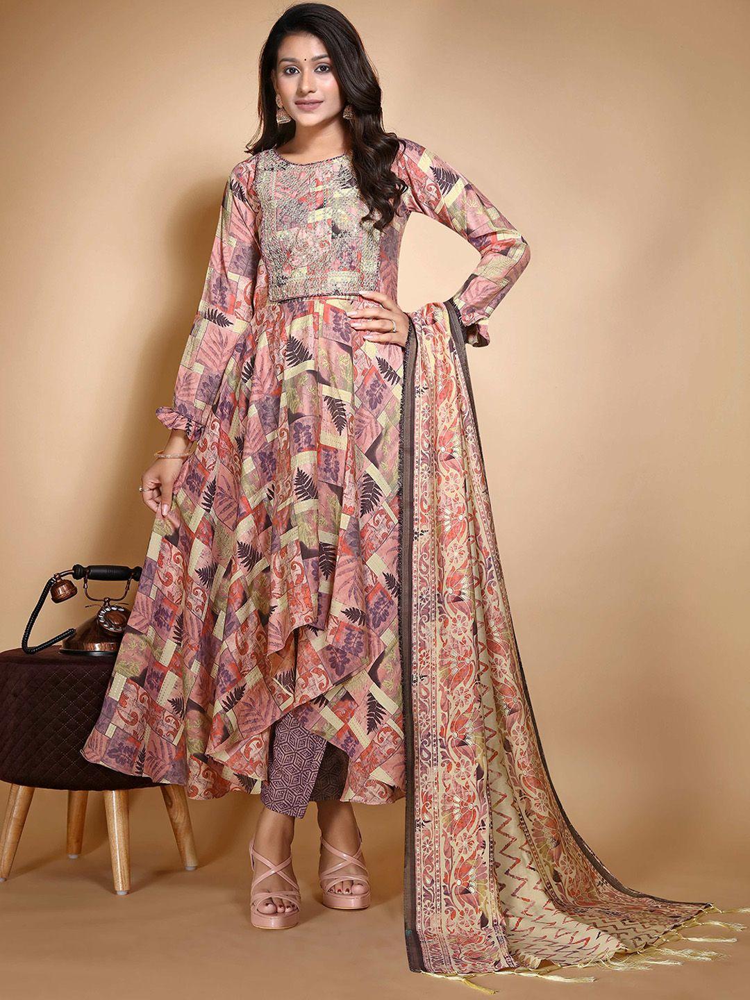 vidraa western store ethnic motifs printed sequinned chanderi cotton kurta with churidar