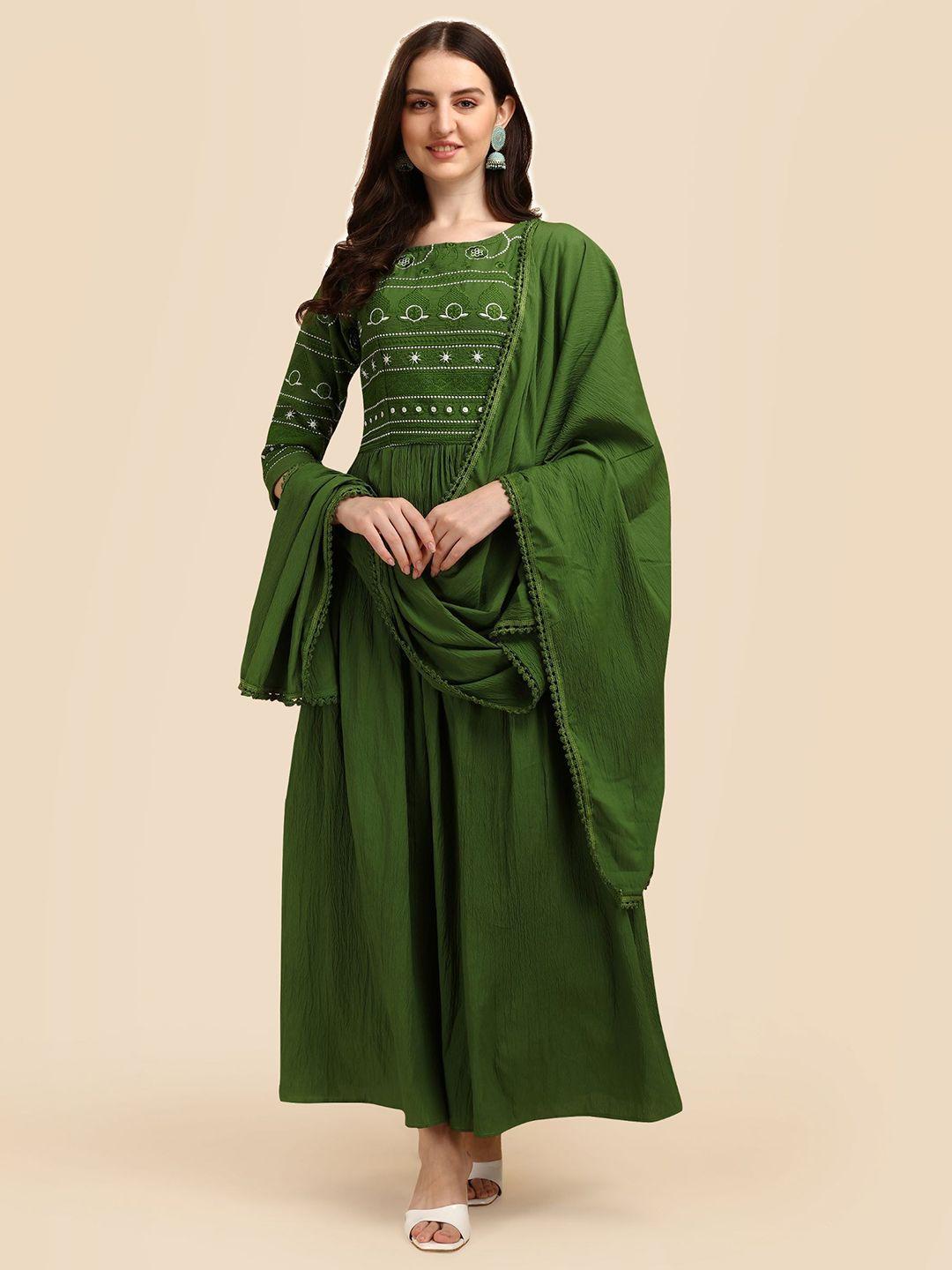 vidraa western store floral embroidered a-line ethnic dresses with dupatta