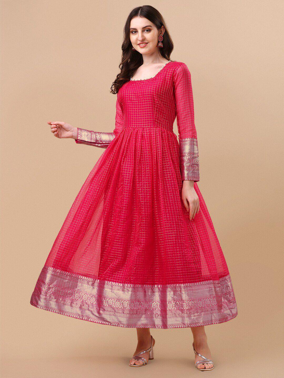 vidraa western store red ethnic motifs jacquard maxi dress