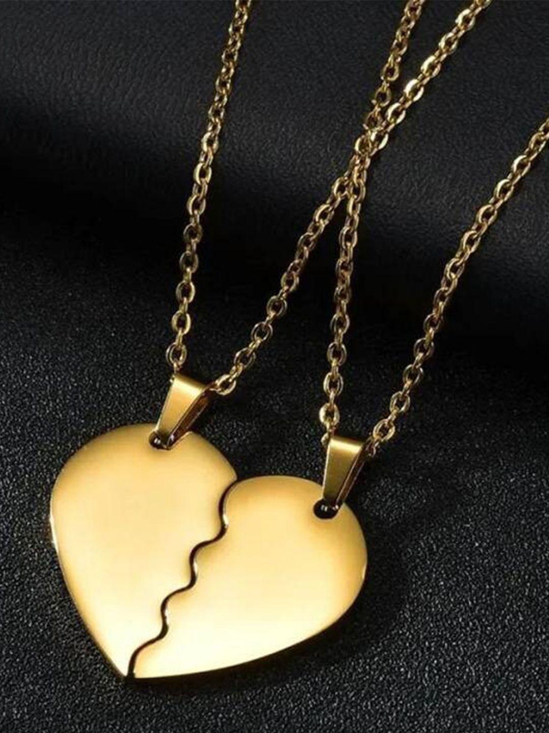 vien gold-plated two half hearts pendant couple chain