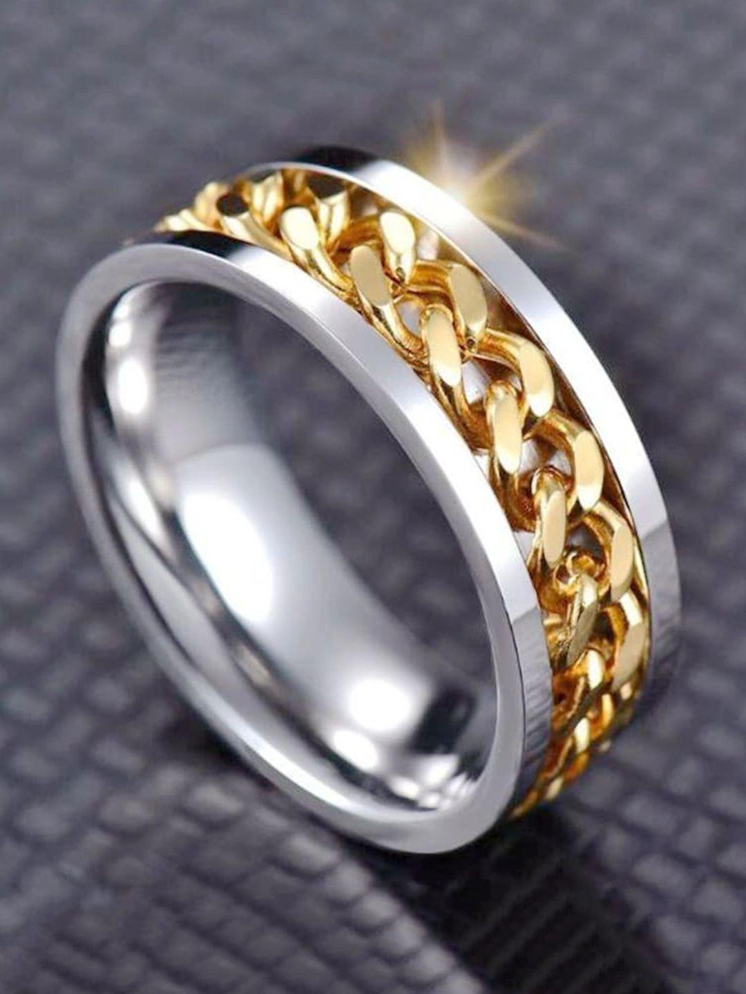 vien set of 2 platinum-plated stainless steel enamelled finger rings