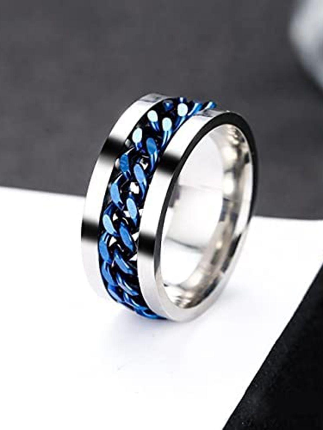 vien set of 2 platinum-plated stainless steel enamelled finger rings