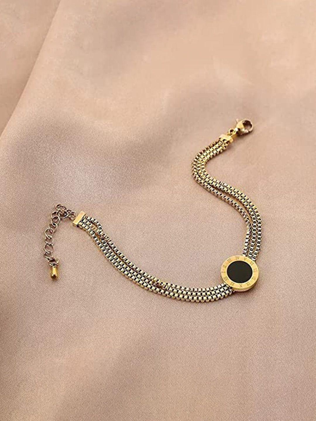 vien women gold-toned & black gold-plated link bracelet