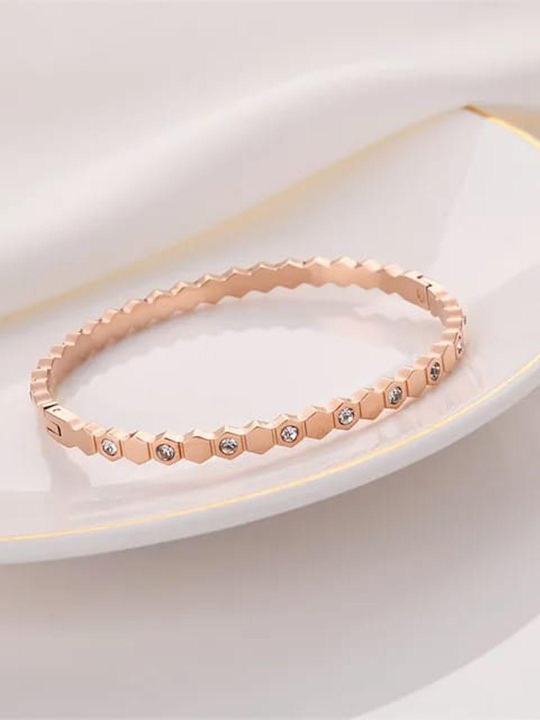 vien women rose gold cubic zirconia rose gold-plated kada bracelet