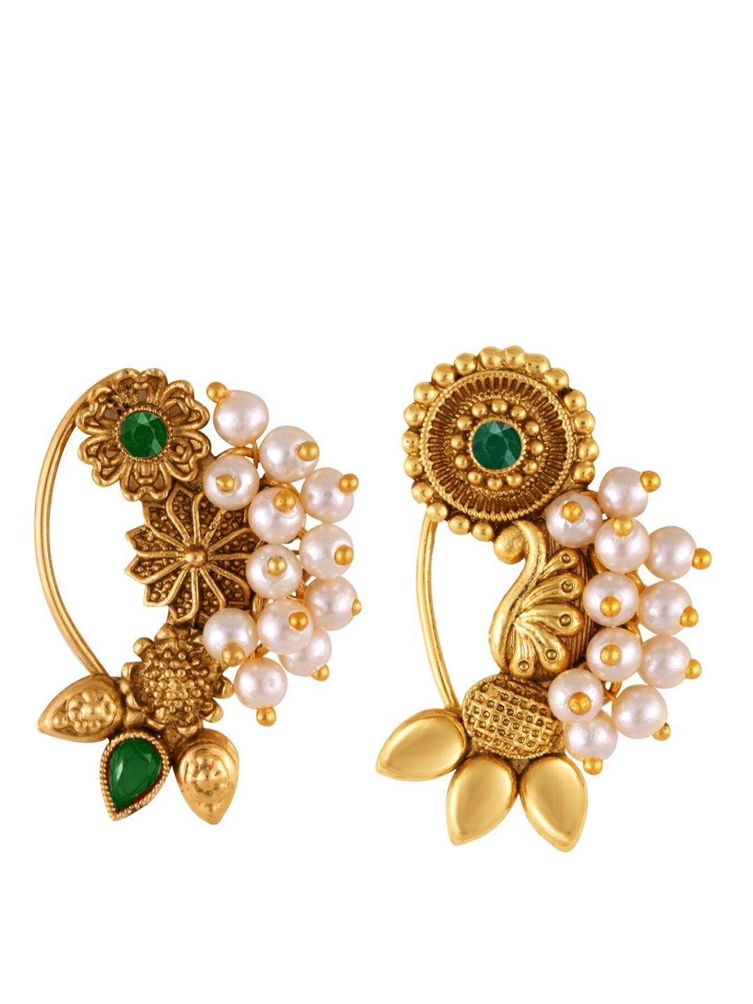vighnaharta set of 2 gold-plated pearl beaded maharashtrian nosepin