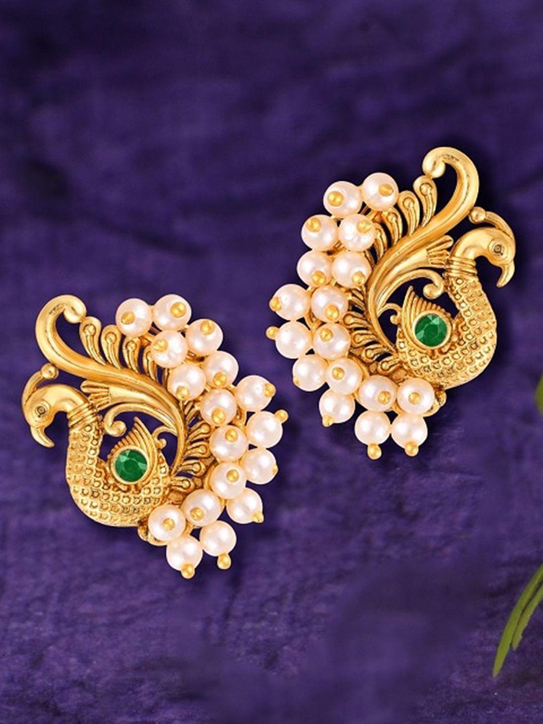 vighnaharta gold-plated artificial beads floral drop earrings