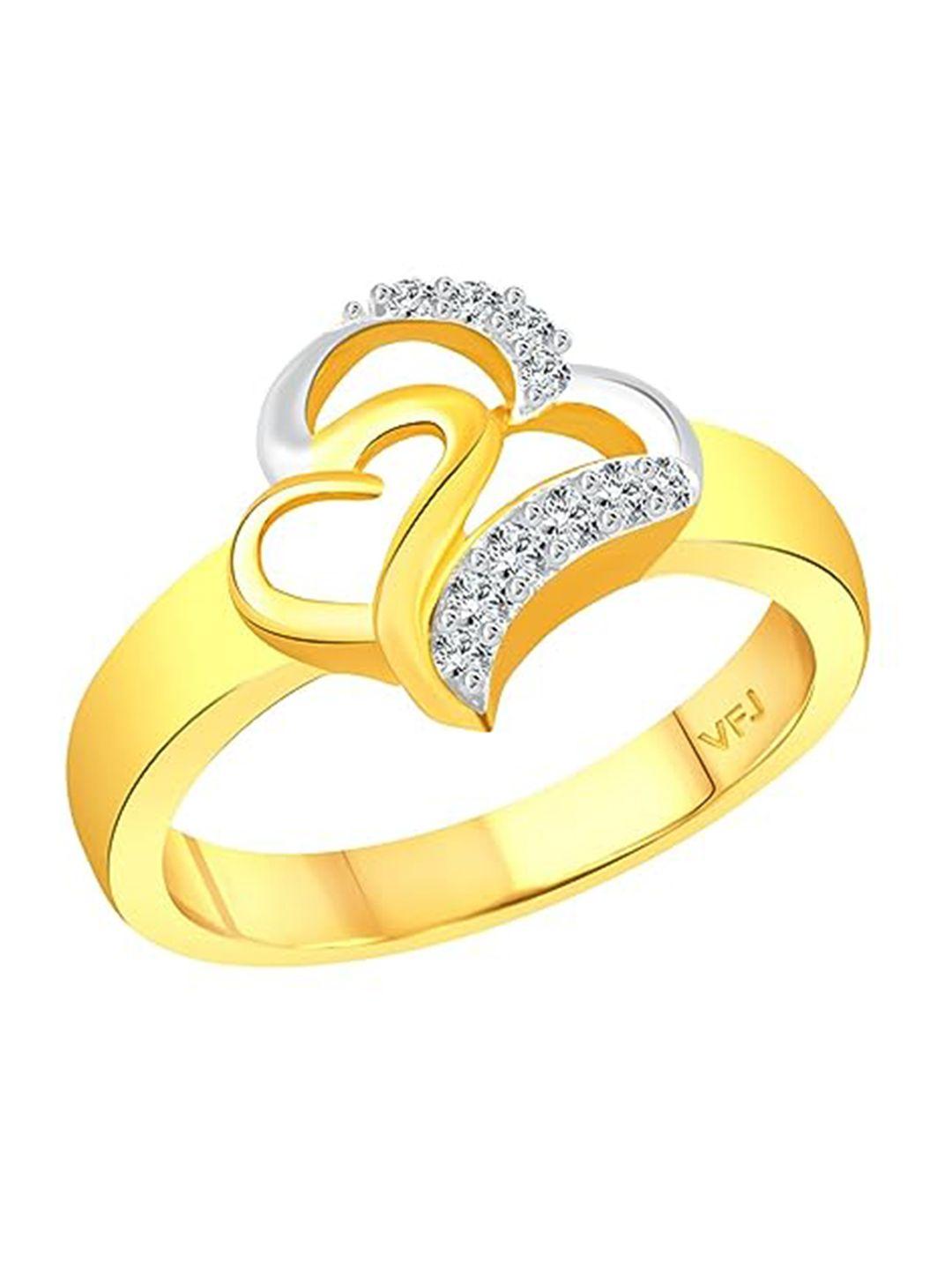 vighnaharta gold-plated cubic zirconia studded heart finger ring