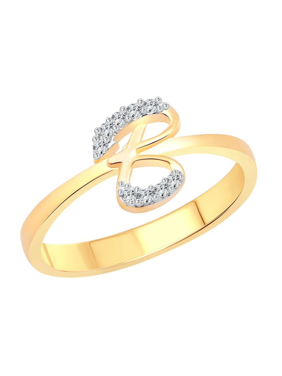 vighnaharta gold-plated cz studded alphabet b finger ring