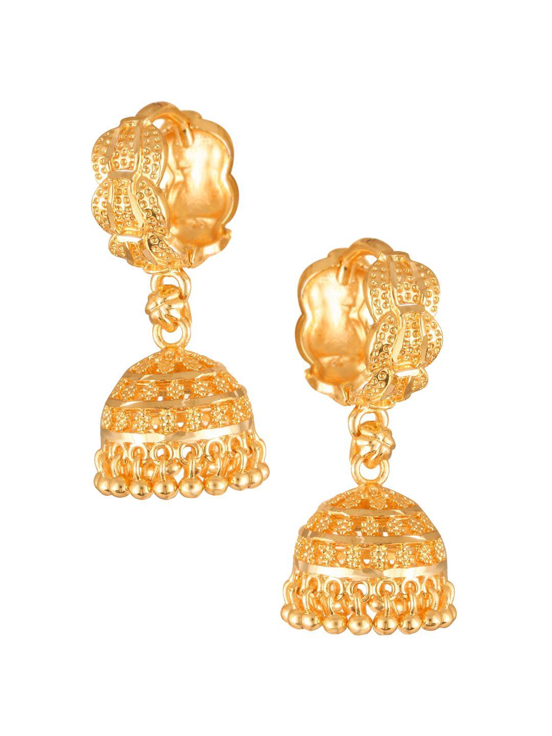 vighnaharta gold-plated dome shaped jhumkas earrings