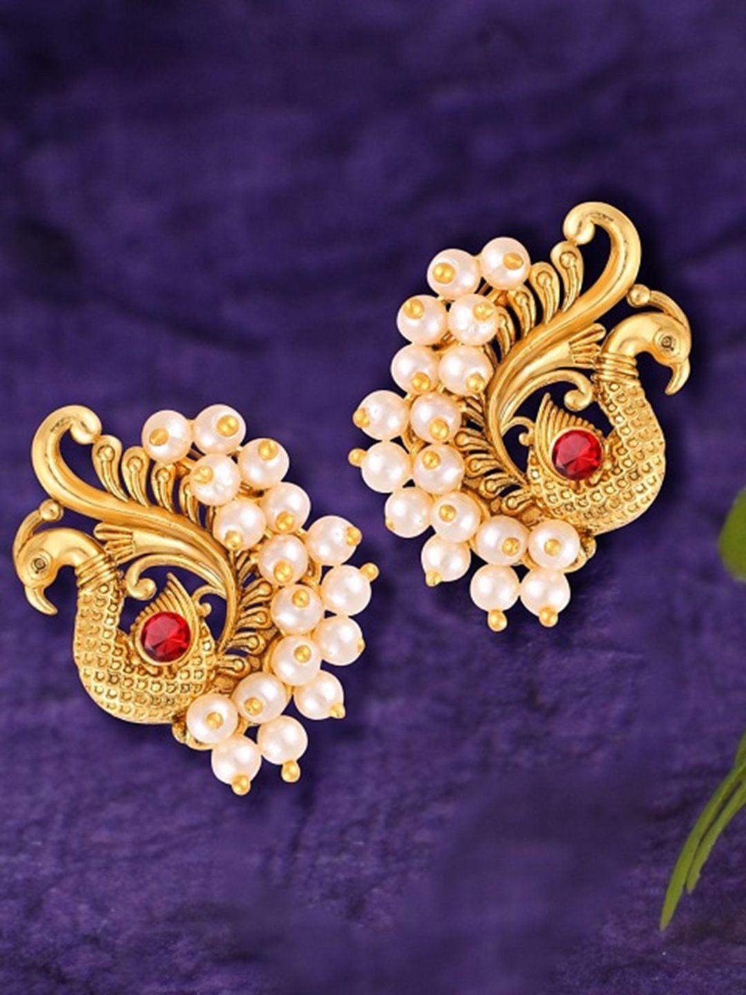 vighnaharta gold-plated floral drop earrings