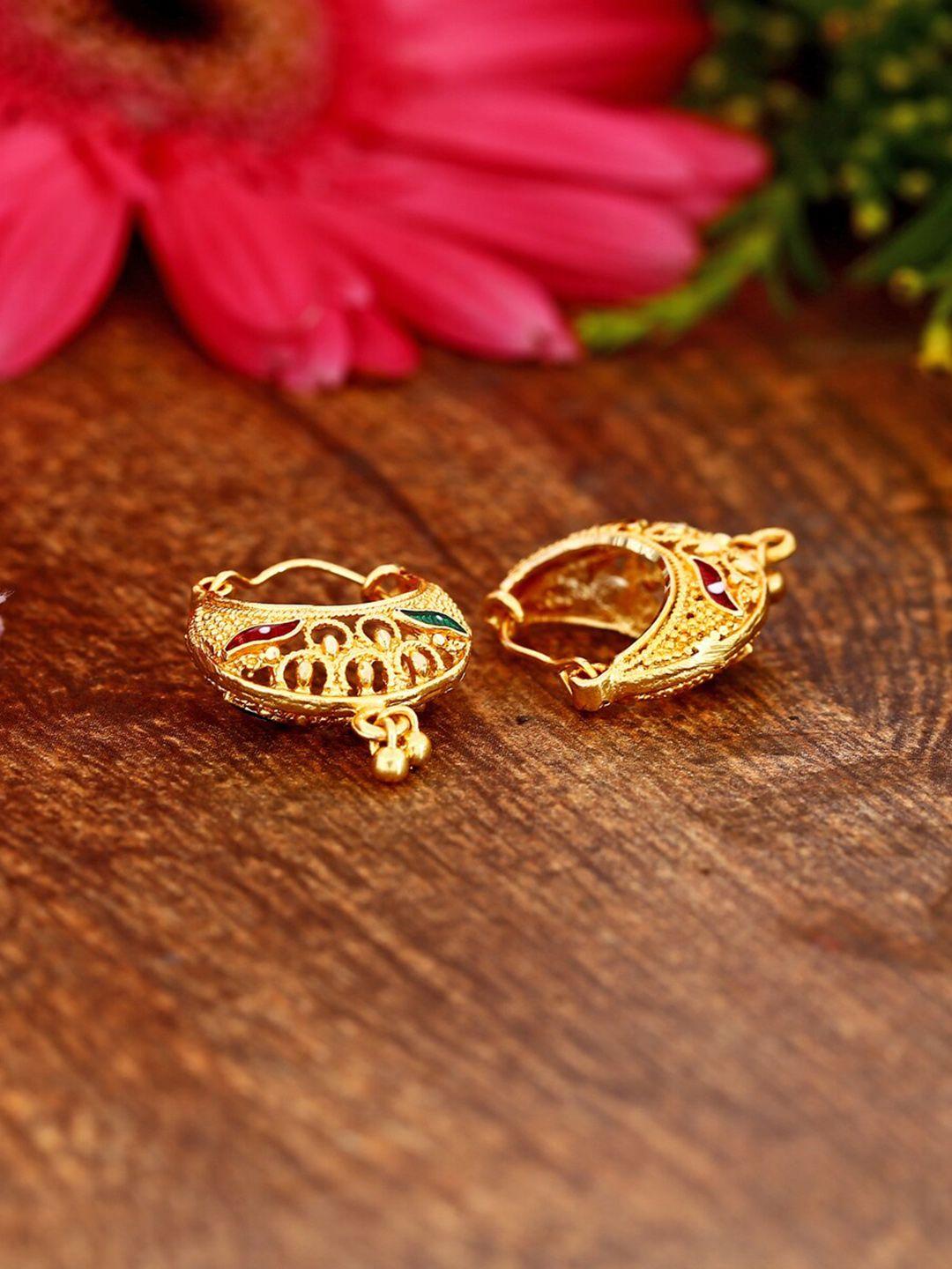 vighnaharta gold-plated floral hoop earrings