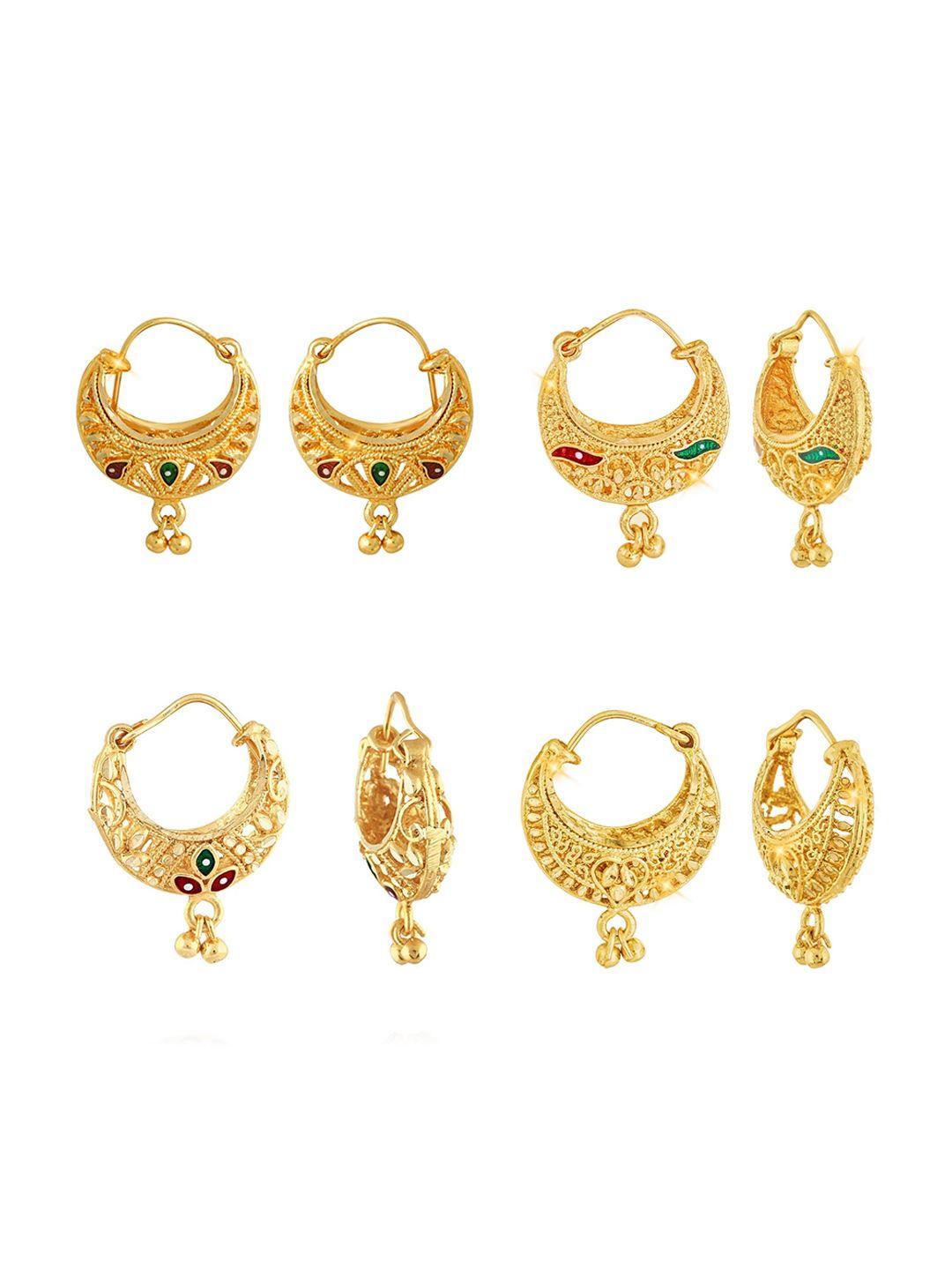 vighnaharta gold-toned floral hoop earrings