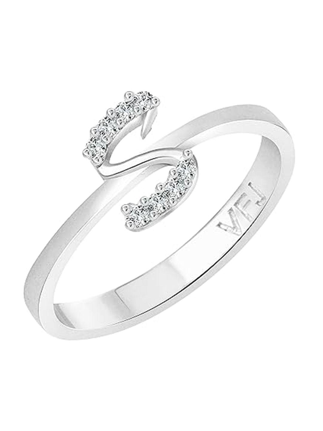 vighnaharta rhodium plated cubic zirconia stone studded alphabet s finger ring