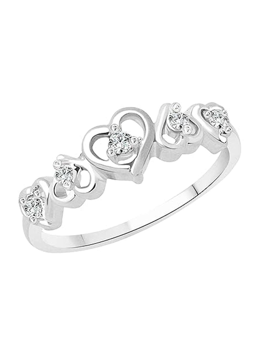 vighnaharta rhodium plated cubic zirconia stone studded dancing heart finger ring