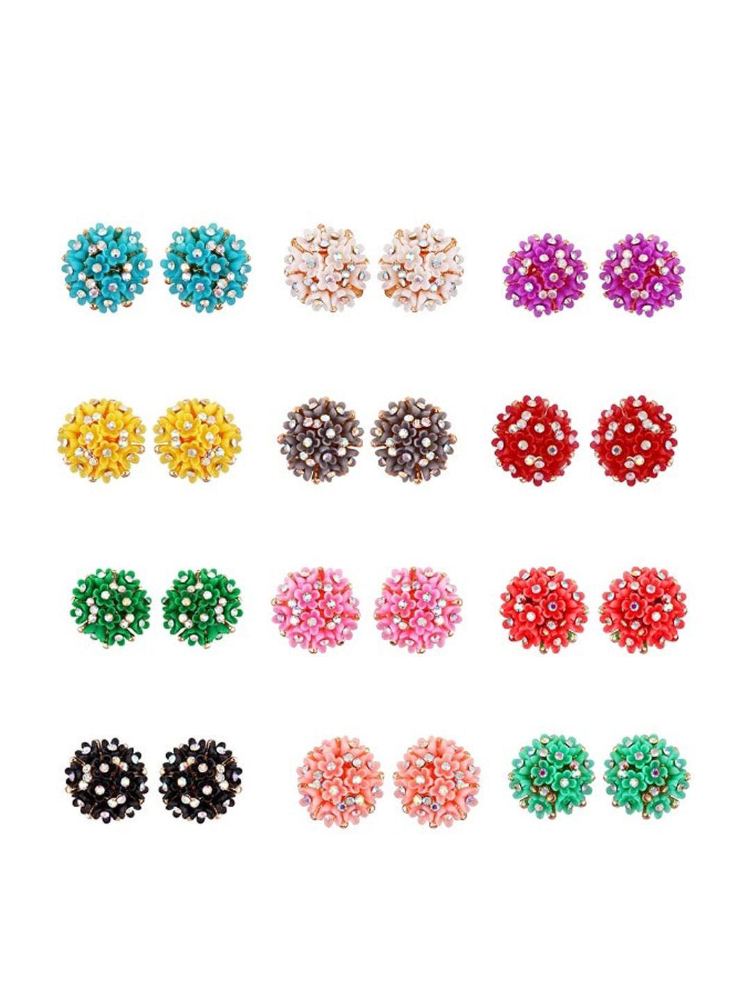 vighnaharta set of 12 floral studs earrings