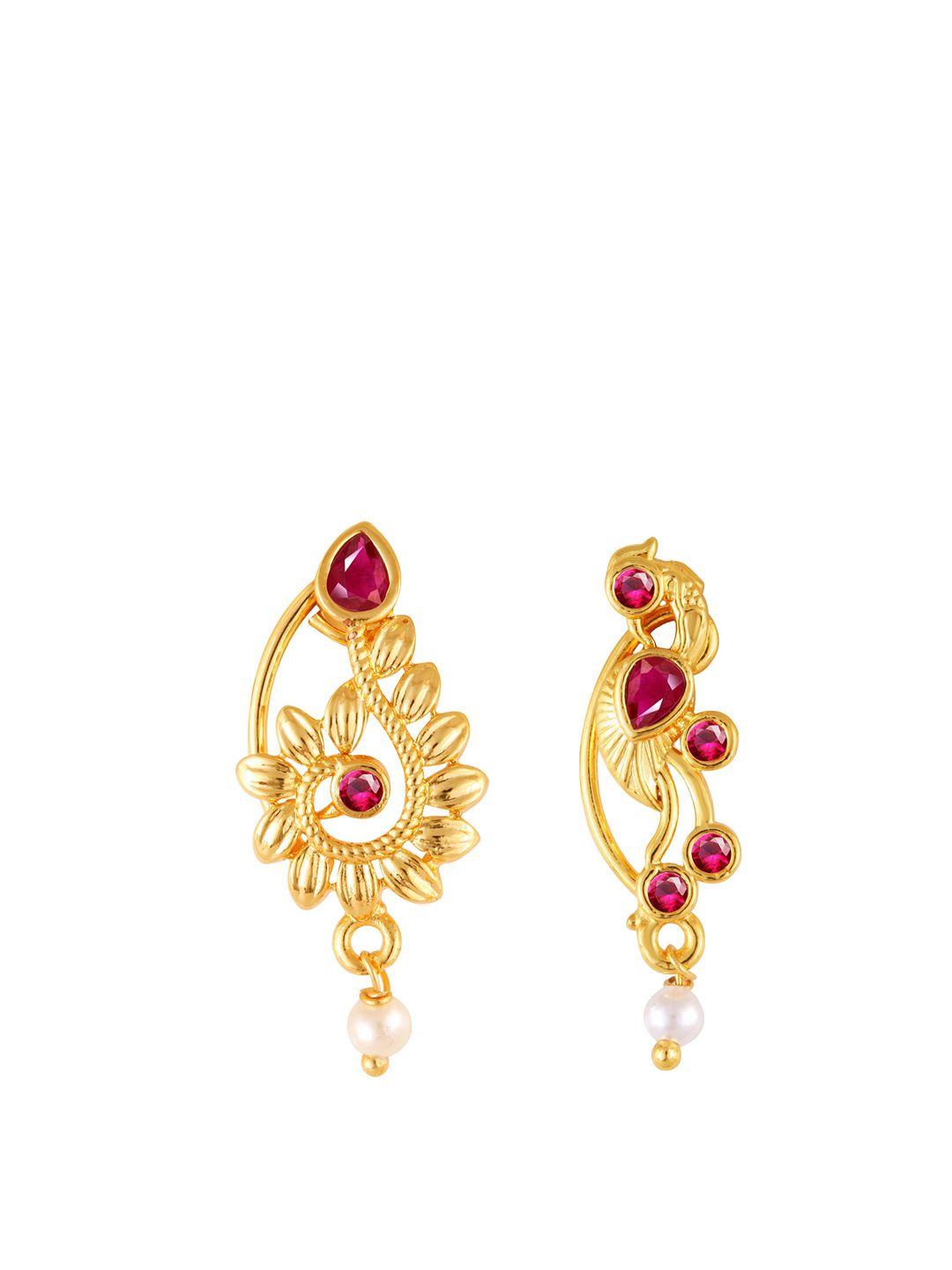 vighnaharta set of 2 gold-plated stone studded nosepins