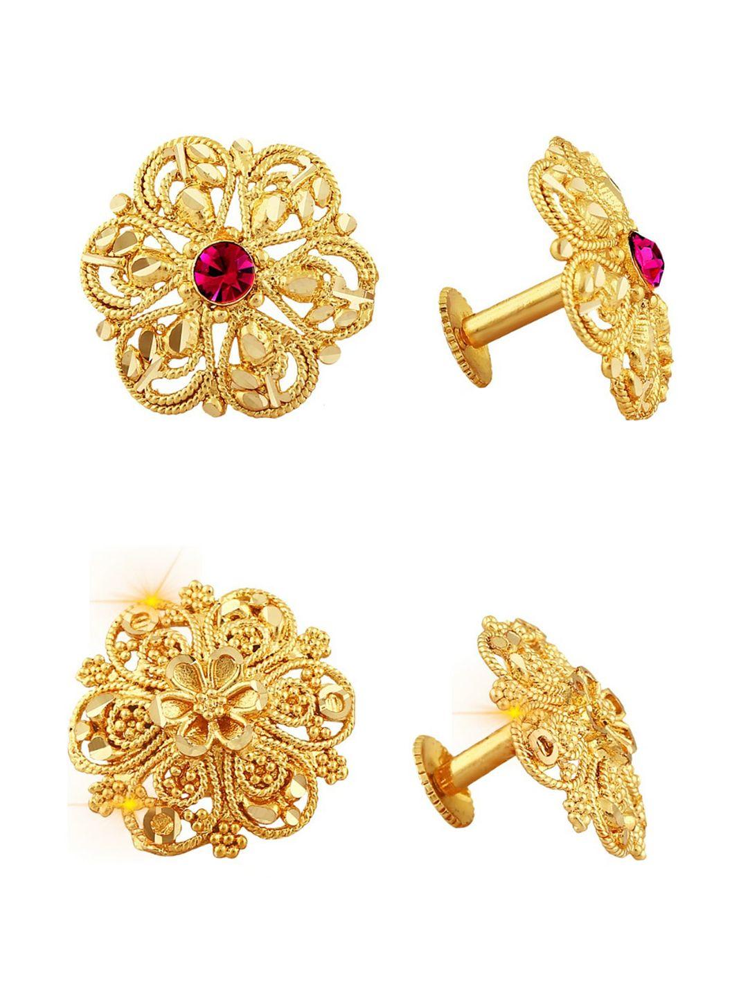 vighnaharta set of 2 gold-toned floral studs earrings