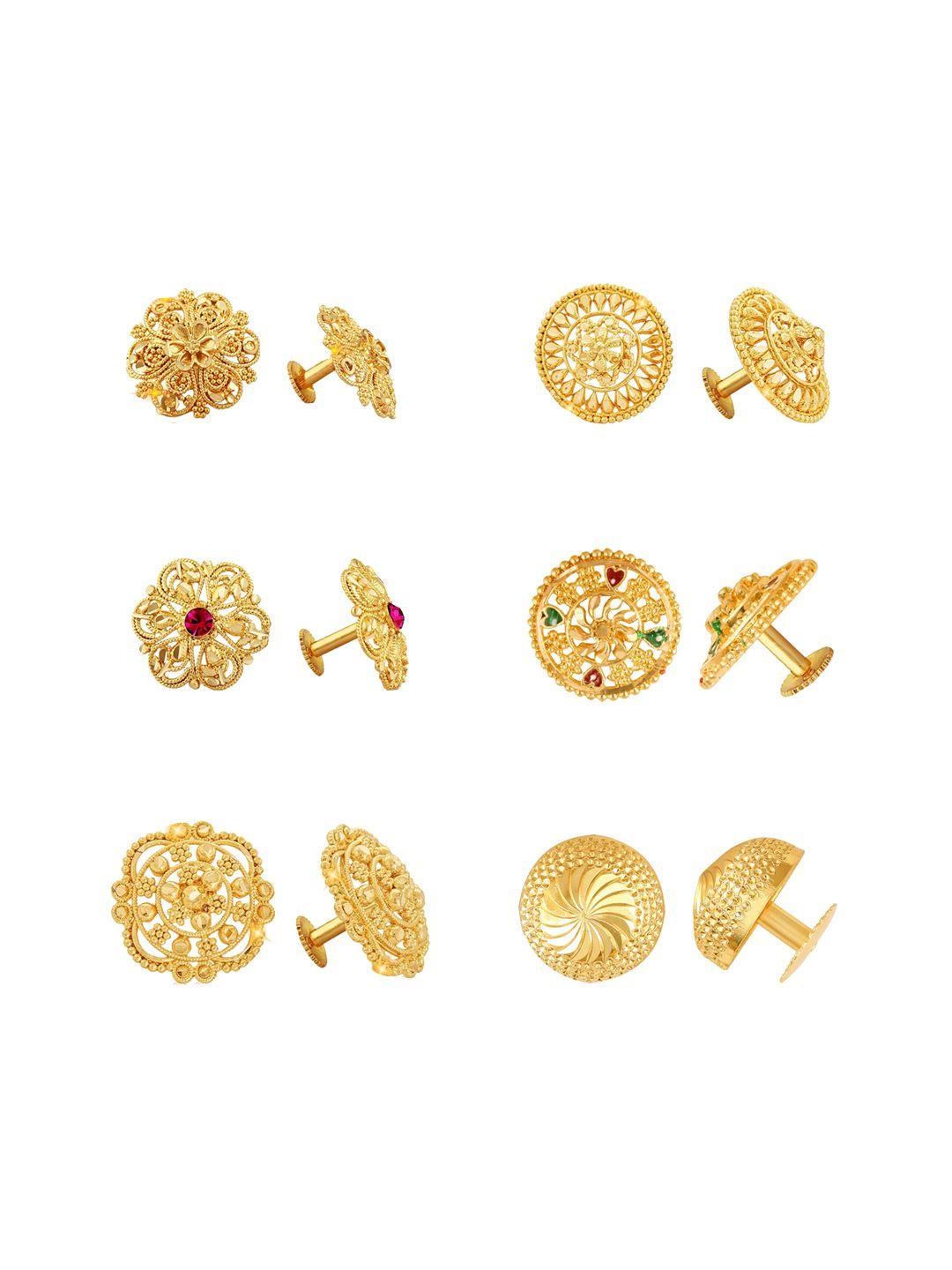 vighnaharta set of 6 gold plated floral stud earrings