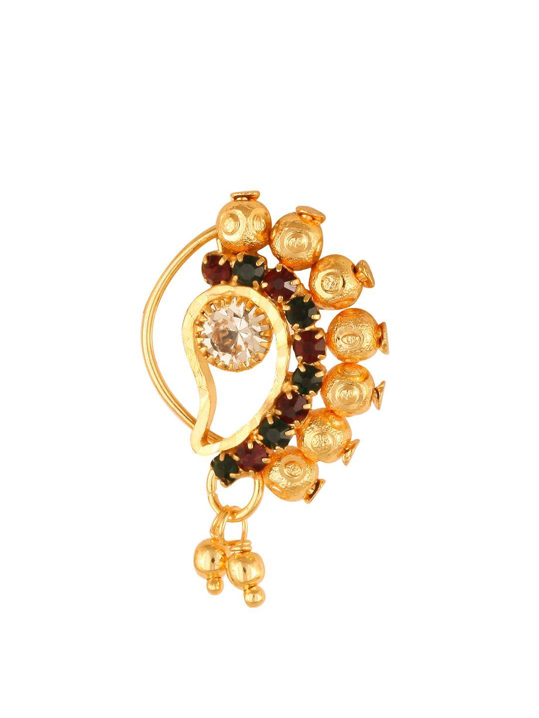 vighnaharta women gold-plated pearl & cz studded nose pin