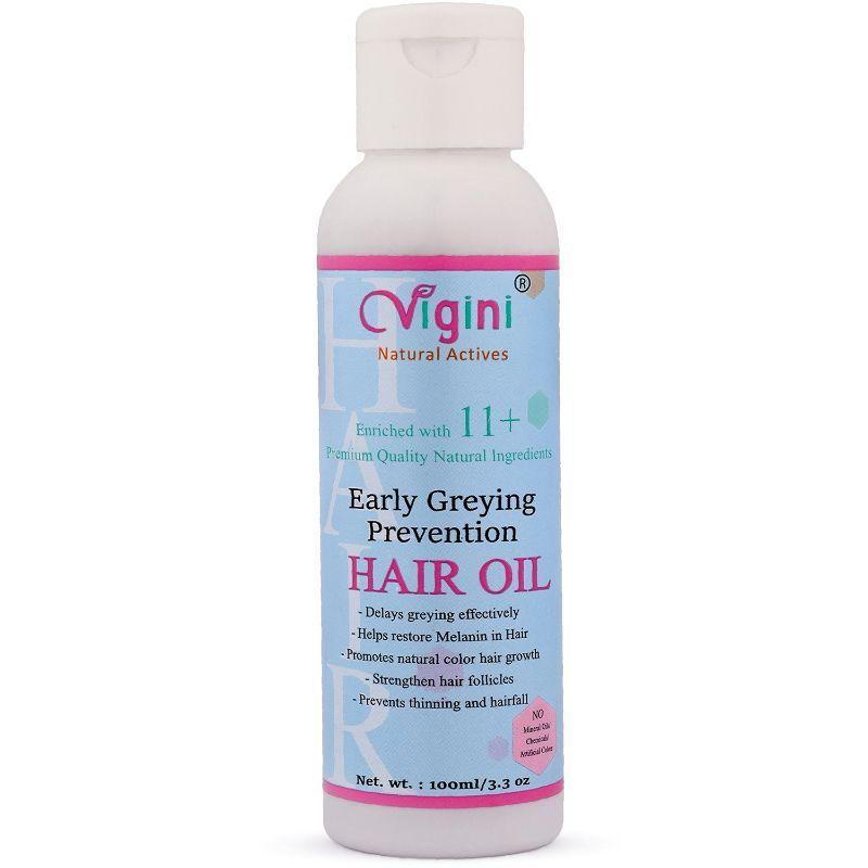vigini anti fall grey premature early greying growth hair oil onion shikakai blackseed