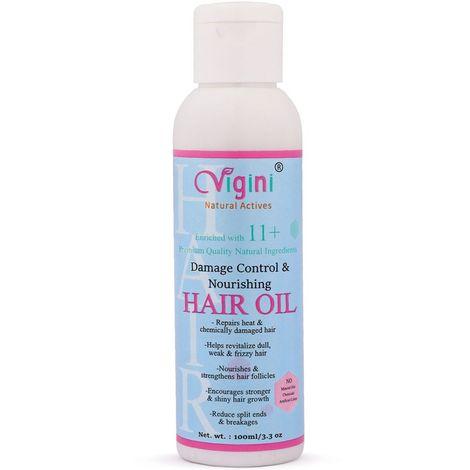 vigini damage repair nourishing hair care tonic oil (chemical heat smoothening straightening rebounding damaged hair) control fall thinning loss rough dry itchy scalp treatment, silky shine vitalizer regrowth hair keratin,brahmi,cocount oil 100 ml