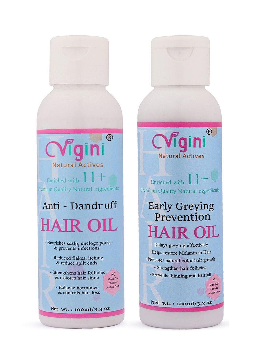 vigini pack of 2 anti dandruff & early greying prevention hair oil - 100ml each
