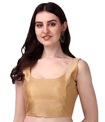 vihu fashion plain sleeveless pattern readymade blouse u neck choli gold