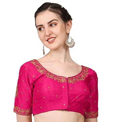 vihu fashion women's multicolour phantom silk heavy embroidery half sleeve readymade saree blouse for lehenga choli (pink, 38)