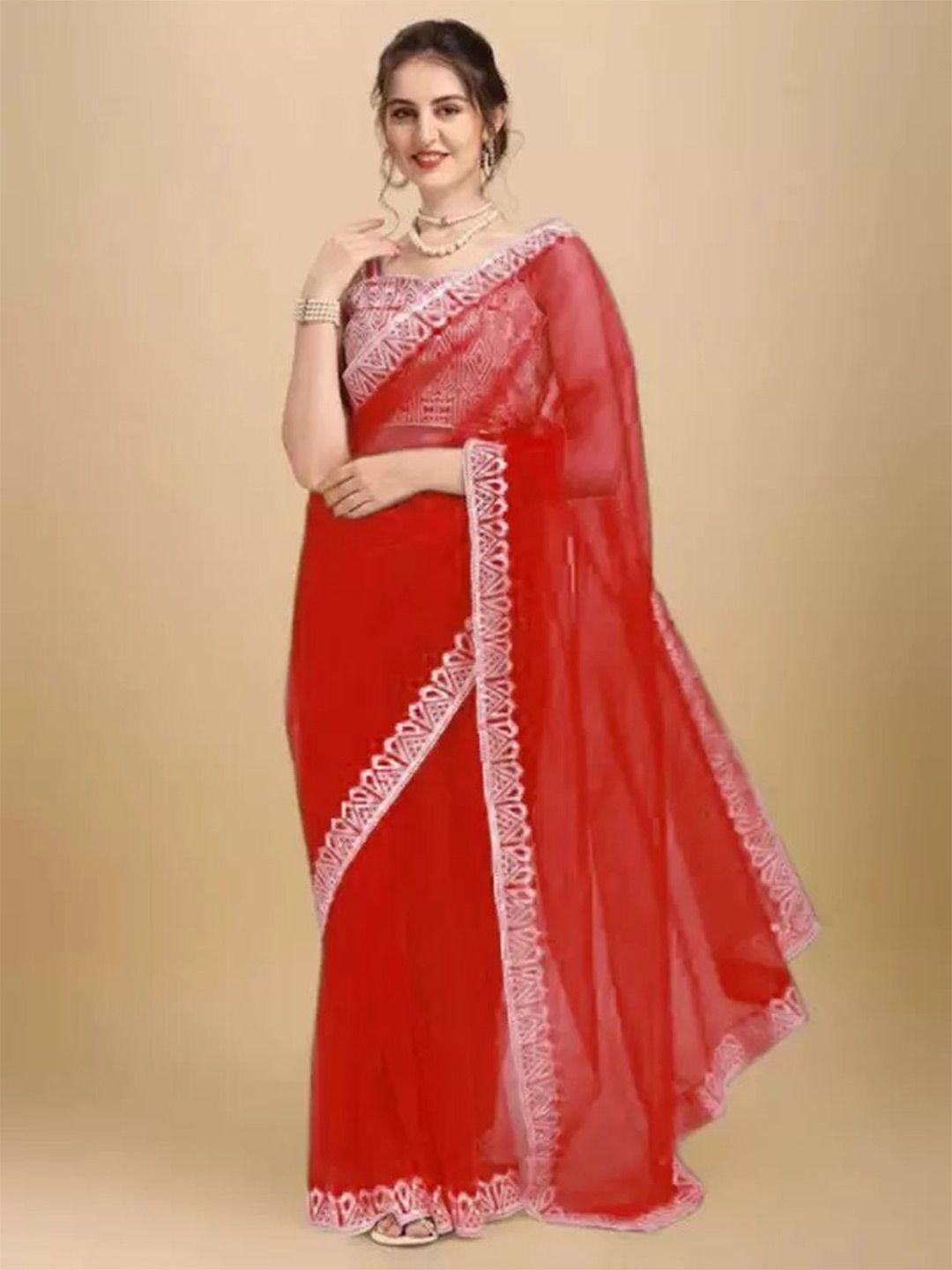 villagius embroidered net saree