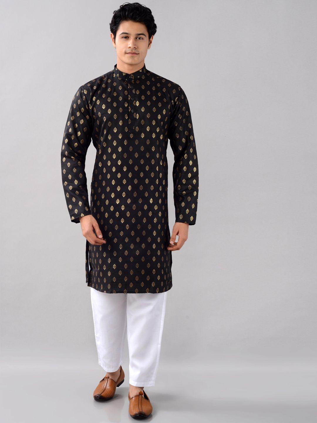 villain ethnic motifs printed band collar long sleeves straight kurta & pyjamas