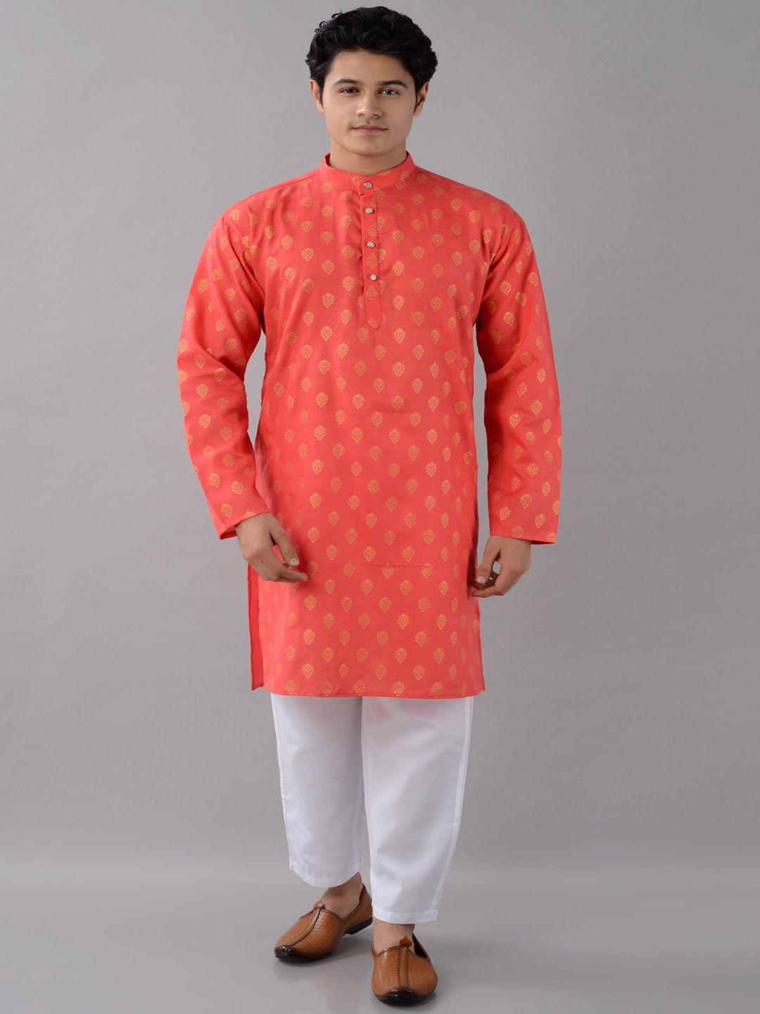 villain ethnic motifs printed mandarin collar long sleeves straight kurta & pyjamas