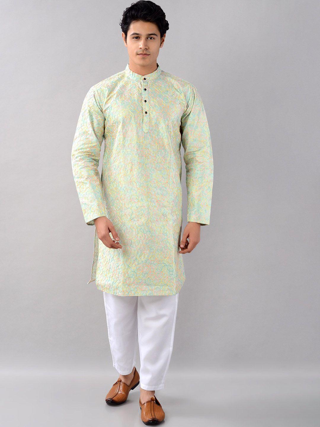 villain geometric embroidered kurta with pyjamas