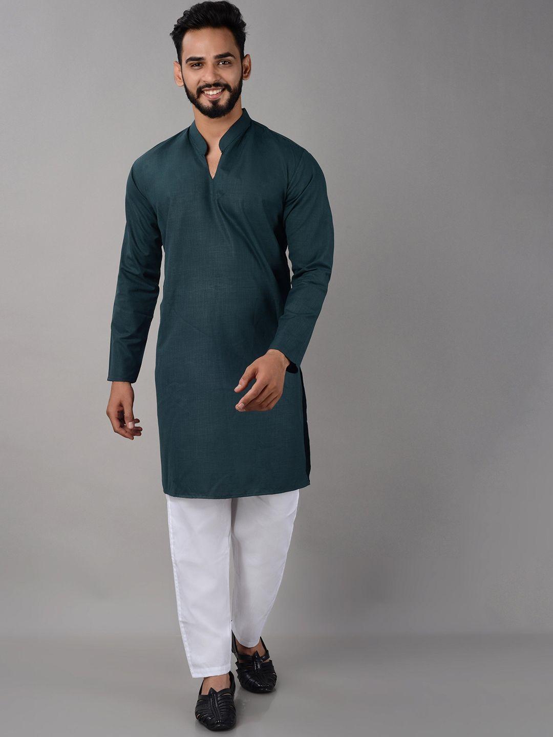 villain mandarin collar long sleeves straight kurta & pyjamas