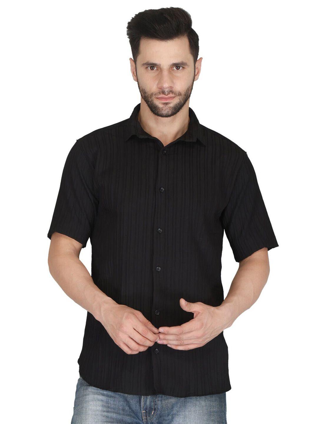 villain men black classic slim fit opaque checked casual shirt