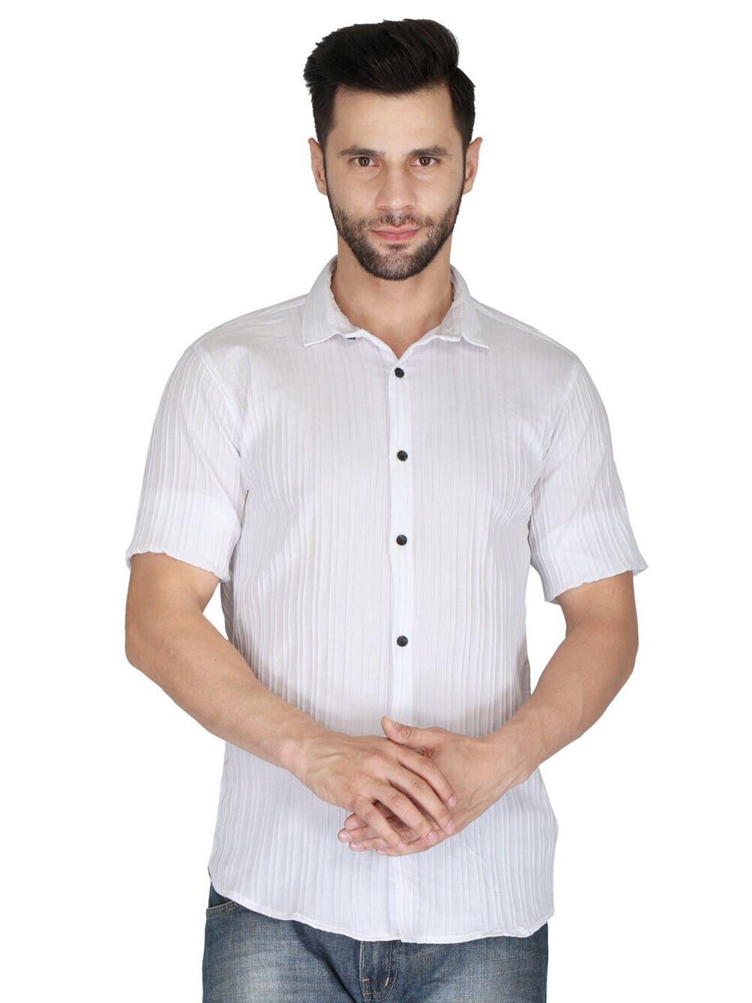 villain men white classic slim fit opaque striped casual shirt