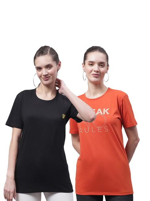 vimal jonney black & coral cotton graphic print t-shirt (pack of 2)