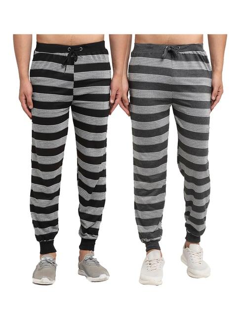 vimal jonney black & grey regular fit striped joggers - pack of 2