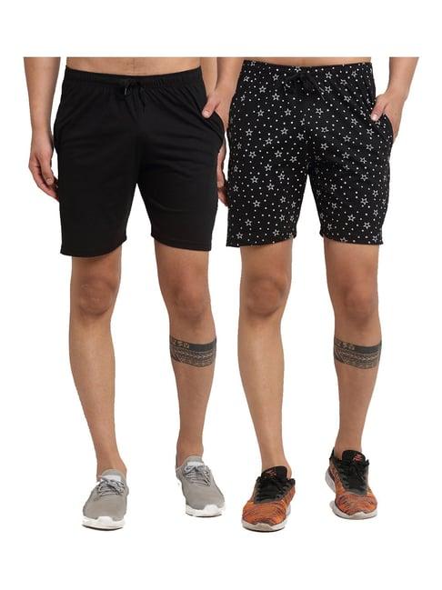 vimal jonney black regular fit printed shorts - pack of 2