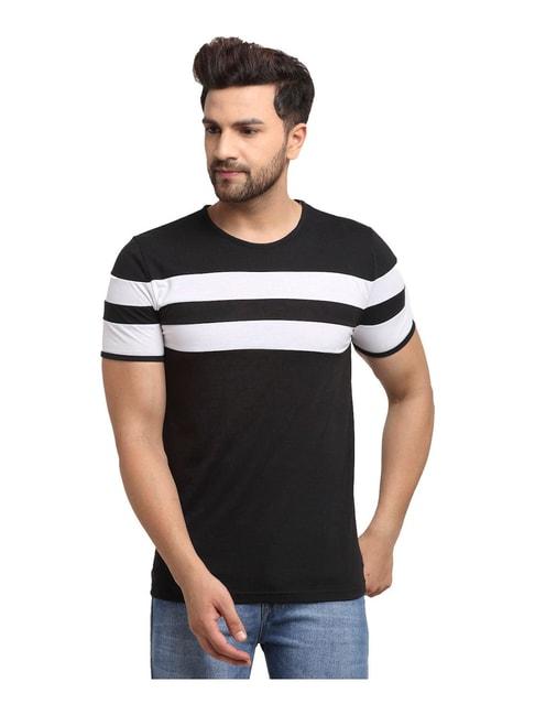 vimal jonney black regular fit striped t-shirt