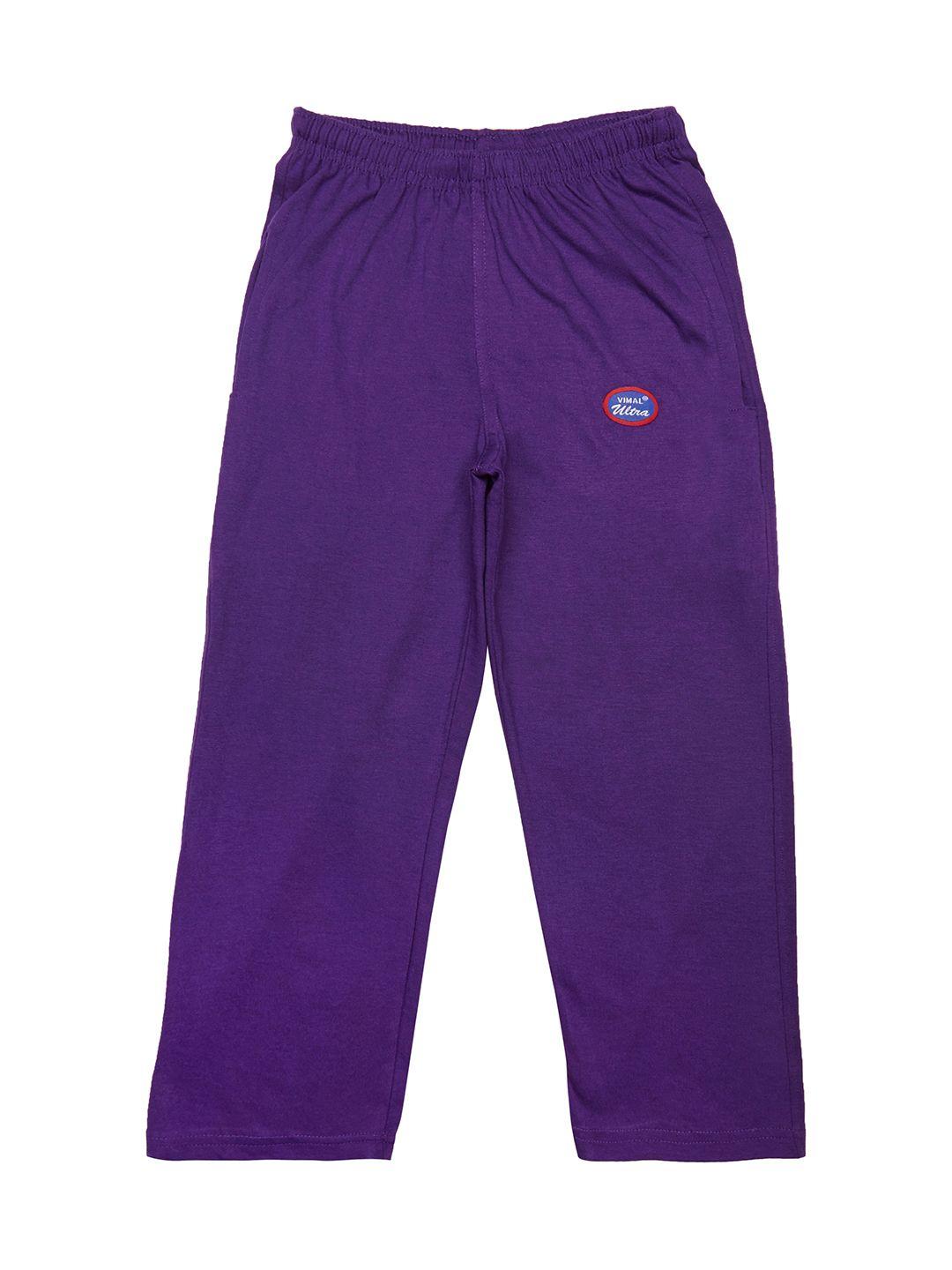 vimal jonney boys purple solid slim fit track pants