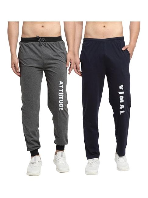 vimal jonney dark grey & navy printed trackpants & joggers