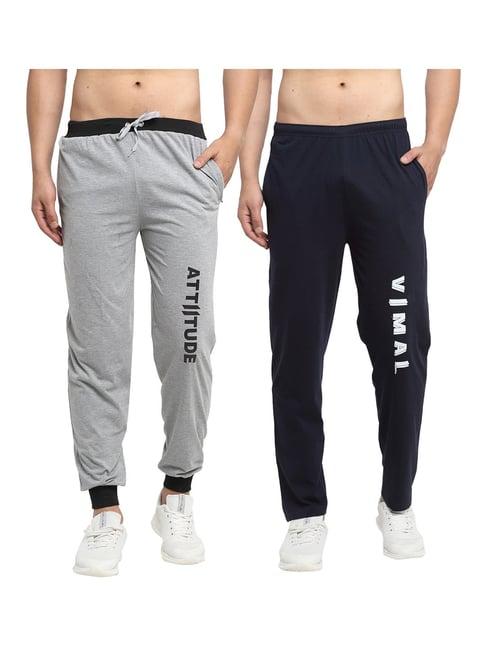 vimal jonney grey & navy printed trackpants & joggers