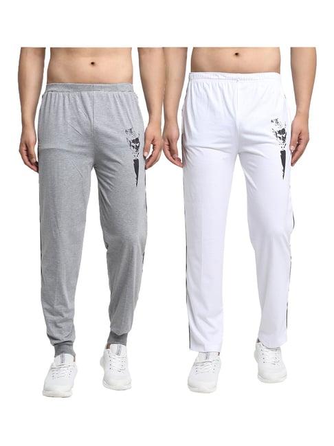 vimal jonney grey & white printed joggers & trackpants
