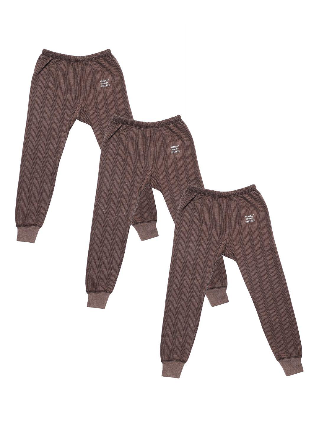 vimal jonney infant unisex kids pack of 3 brown striped cotton thermal bottoms
